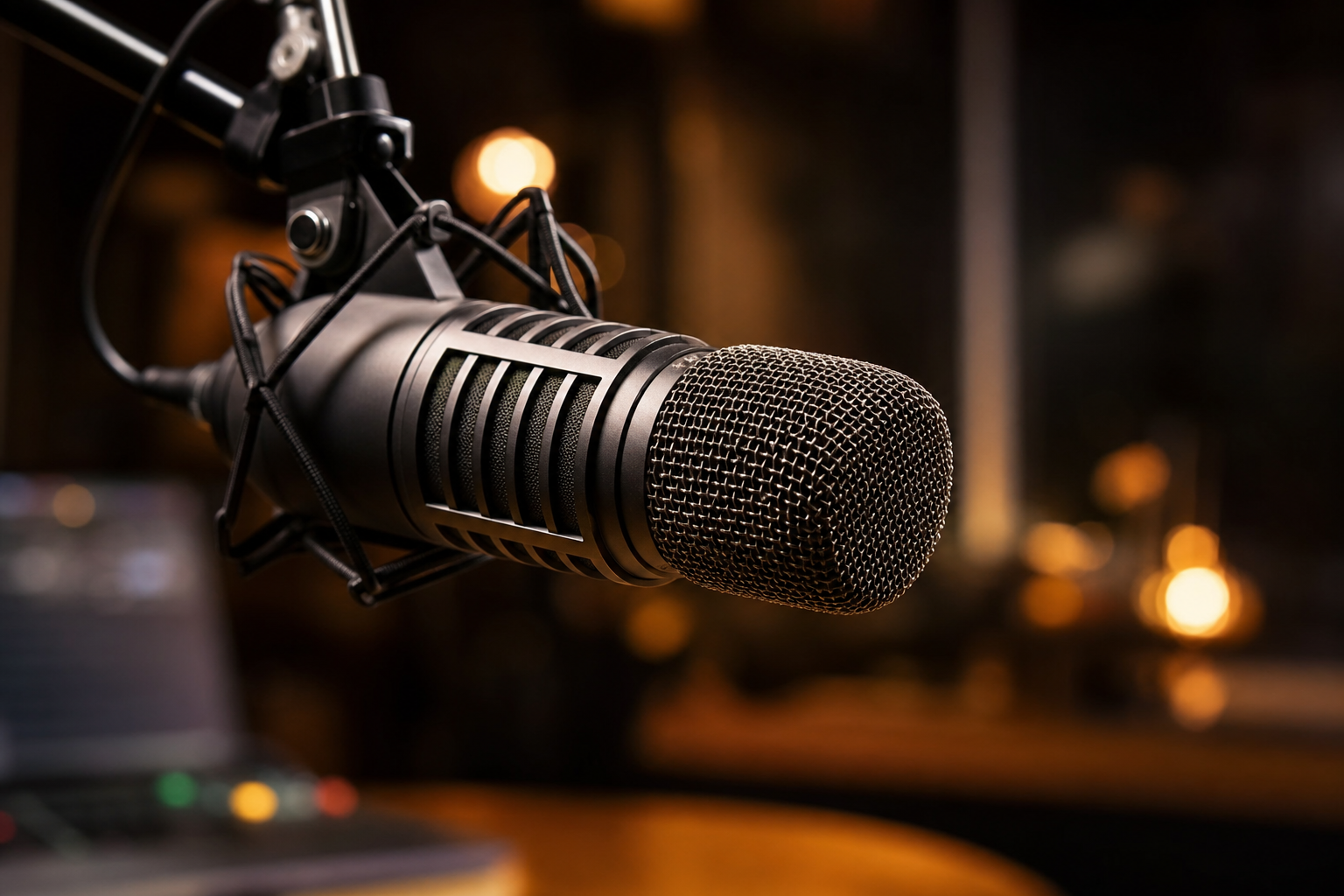 Professional microphone in recording studio